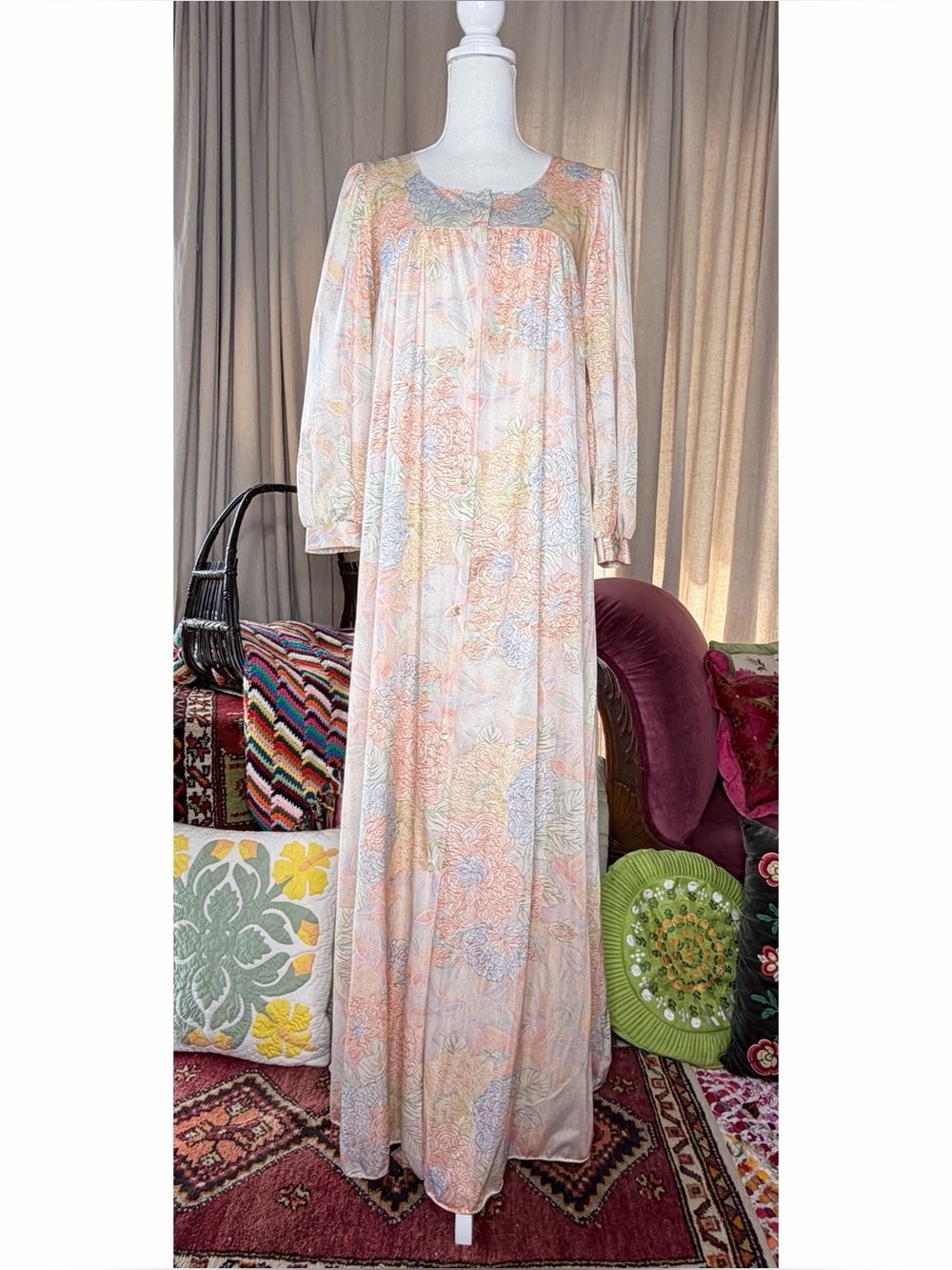70s Floral Nightgown and Robe Set